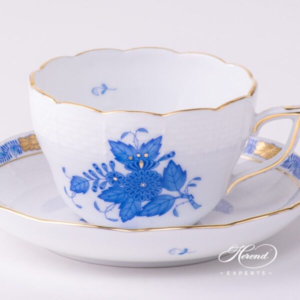 Tea Cup or Coffee Cup and Saucer 730-0-00 AB Apponyi Blue pattern. Herend porcelain tableware. Hand painted