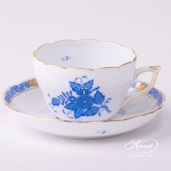 Tea Cup or Coffee Cup and Saucer 730-0-00 AB Apponyi Blue pattern. Herend porcelain tableware. Hand painted