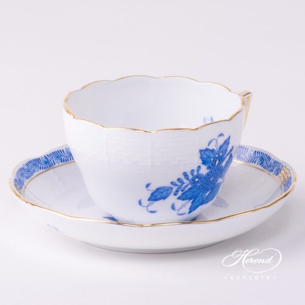 Tea Cup or Coffee Cup and Saucer 730-0-00 AB Apponyi Blue pattern. Herend porcelain tableware. Hand painted