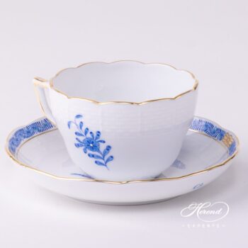 Tea Cup or Coffee Cup and Saucer 730-0-00 AB Apponyi Blue pattern. Herend porcelain tableware. Hand painted