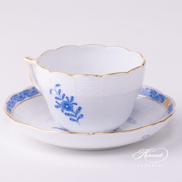 Tea Cup or Coffee Cup and Saucer 730-0-00 AB Apponyi Blue pattern. Herend porcelain tableware. Hand painted