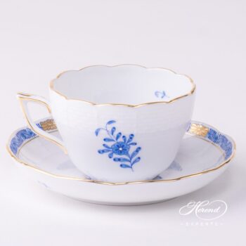 Tea Cup or Coffee Cup and Saucer 730-0-00 AB Apponyi Blue pattern. Herend porcelain tableware. Hand painted
