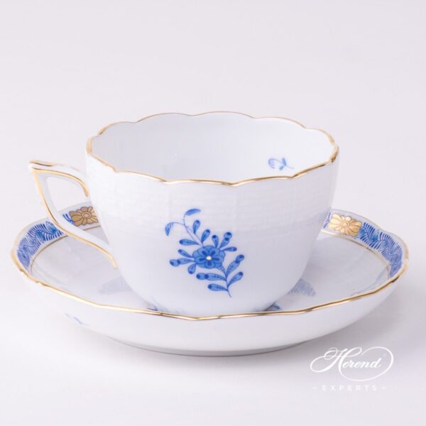 Tea Cup or Coffee Cup and Saucer 730-0-00 AB Apponyi Blue pattern. Herend porcelain tableware. Hand painted