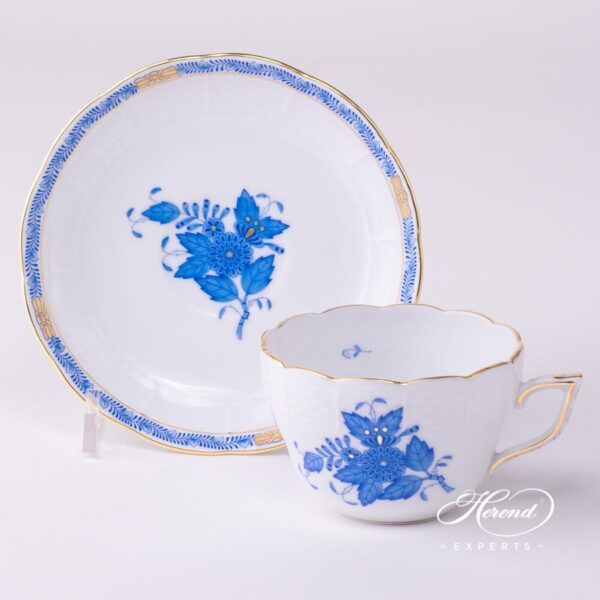 Tea Cup or Coffee Cup and Saucer 730-0-00 AB Apponyi Blue pattern. Herend porcelain tableware. Hand painted