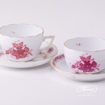 Tea Cup or Coffee Cup and Saucer 730-0-00 AP2 Apponyi Light Purple and Apponyi Purple patterns. Herend porcelain tableware. Hand painted