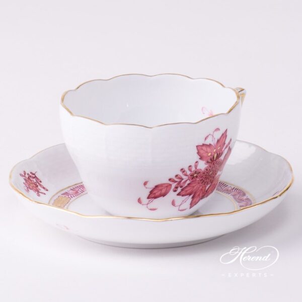 Tea Cup or Coffee Cup and Saucer 730-0-00 AP2 Apponyi Light Purple pattern. Herend porcelain tableware. Hand painted