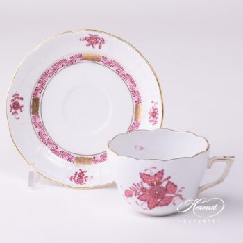 Tea Cup or Coffee Cup and Saucer 730-0-00 AP2 Apponyi Light Purple pattern. Herend porcelain tableware. Hand painted