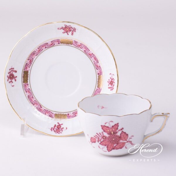 Tea Cup or Coffee Cup and Saucer 730-0-00 AP2 Apponyi Light Purple pattern. Herend porcelain tableware. Hand painted