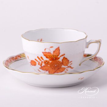 Tea Cup with Saucer 701-0-00 AOG Chinese Bouquet Rust / Apponyi Orange decor. Herend porcelain hand painted