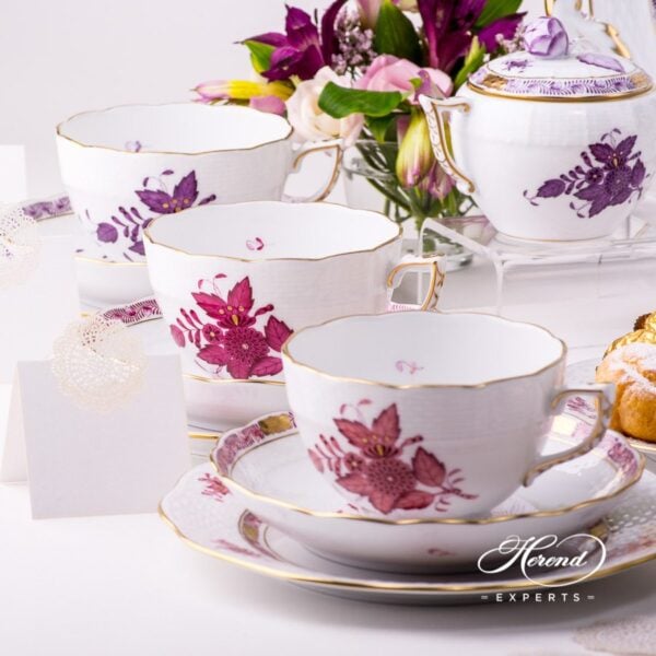 Tea Set for 6 Persons with Cake Plate - Apponyi Mixed pattern. Herend porcelain hand painted