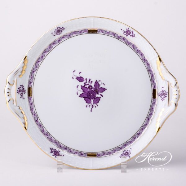Cake Plate with Handle 315-0-00 AL Apponyi Lilac decor. Herend porcelain hand painted