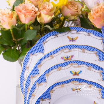 Place Setting 6 Pieces - Herend Rothschild Bird Blue Fish scale RO-ETB design. Herend fine china tableware. Hand painted