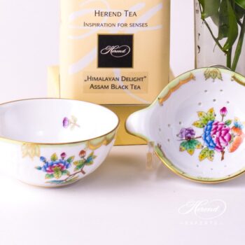 Tea Strainer and Cup 1453-0-00 VBO and 1454-0-00 VBO Queen Victoria decor. Herend porcelain tableware. Hand painted
