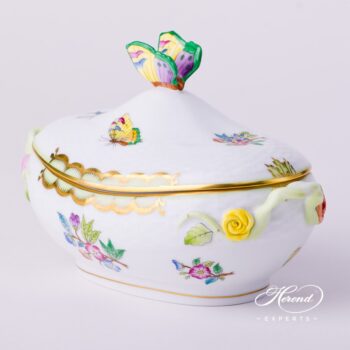 Candy Jar / Sugar Basin w. Butterfly Knob 6010-0-17 VBA Queen Victoria design. Herend porcelain