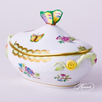 Candy Jar / Sugar Basin w. Butterfly Knob 6010-0-17 VBA Queen Victoria design. Herend porcelain
