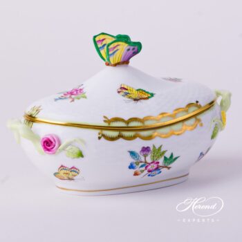 Candy Jar / Sugar Basin w. Butterfly Knob 6010-0-17 VBA Queen Victoria design. Herend porcelain