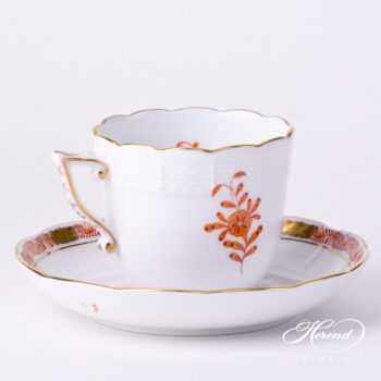 Coffee Cup w. Saucer 706-0-00 AOG Chinese Bouquet Rust / Apponyi Orange design. Herend fine china