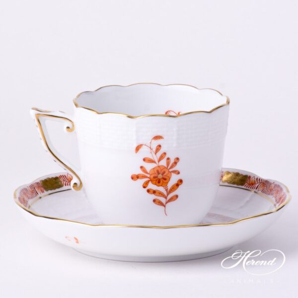 Coffee Cup w. Saucer 706-0-00 AOG Chinese Bouquet Rust / Apponyi Orange design. Herend fine china