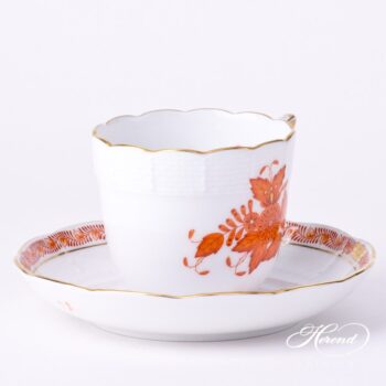 Coffee Cup w. Saucer 706-0-00 AOG Chinese Bouquet Rust / Apponyi Orange design. Herend fine china