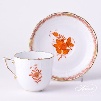 Coffee Cup w. Saucer 706-0-00 AOG Chinese Bouquet Rust / Apponyi Orange design. Herend fine china