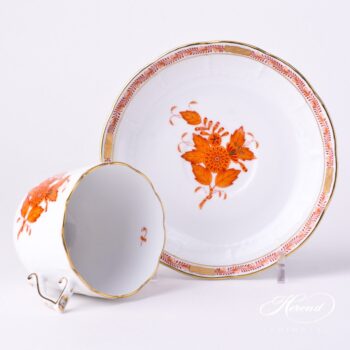 Coffee Cup w. Saucer 706-0-00 AOG Chinese Bouquet Rust / Apponyi Orange design. Herend fine china