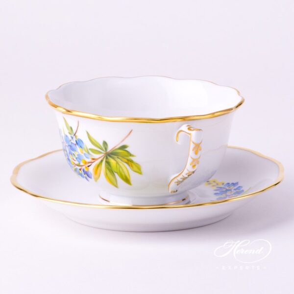 Tea Cup and Saucer 20733-0-00 FLA-BB Texas Bluebonnet Flower pattern. Herend Fine china hand painted. Texas Flower pattern