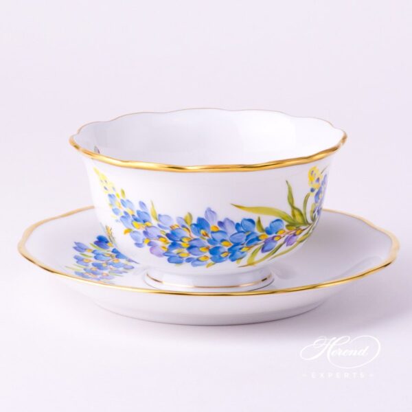 Tea Cup and Saucer 20733-0-00 FLA-BB Texas Bluebonnet Flower pattern. Herend Fine china hand painted. Texas Flower pattern