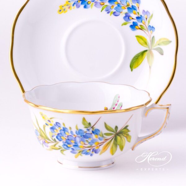 Tea Cup and Saucer 20733-0-00 FLA-BB Texas Bluebonnet Flower pattern. Herend Fine china hand painted. Texas Flower pattern