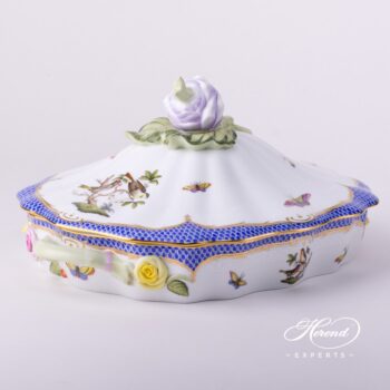 Vegetable Dish with Kohlrabi Knob 51-0-10 RO-EB Rothschild Bird Blue Fishnet design. Herend fine china