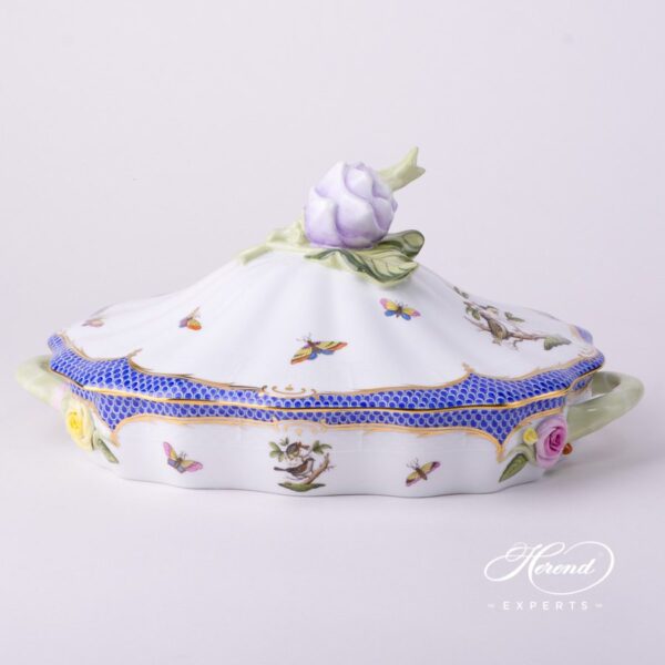 Vegetable Dish with Kohlrabi Knob 51-0-10 RO-EB Rothschild Bird Blue Fishnet design. Herend fine china