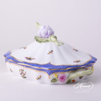 Vegetable Dish with Kohlrabi Knob 51-0-10 RO-EB Rothschild Bird Blue Fishnet design. Herend fine china