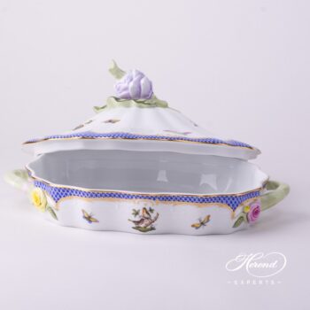 Vegetable Dish with Kohlrabi Knob 51-0-10 RO-EB Rothschild Bird Blue Fishnet design. Herend fine china