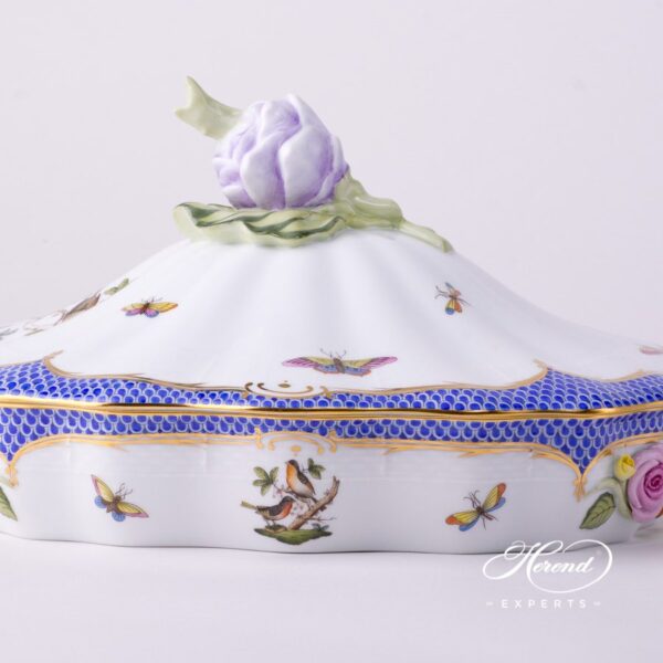 Vegetable Dish with Kohlrabi Knob 51-0-10 RO-EB Rothschild Bird Blue Fishnet design. Herend fine china