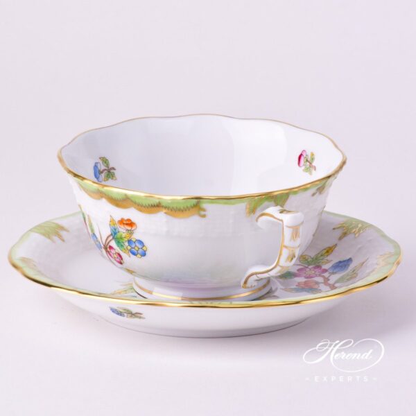 Tea Cup and Saucer 734-0-00 VBO Queen Victoria decor. Herend porcelain tableware. Hand painted