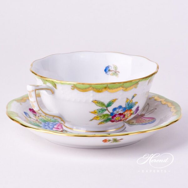 Tea Cup and Saucer 734-0-00 VBO Queen Victoria decor. Herend porcelain tableware. Hand painted