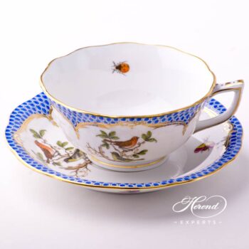 Tea Cup with Saucer 734-0-00 RO-EB Rothschild Bird Blue Fishnet pattern. Herend fine china