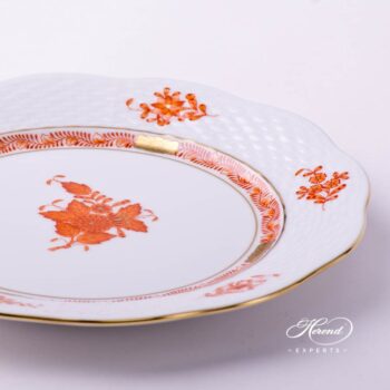 Dessert Plate 517-0-00 AOG Chinese Bouquet Rust / Apponyi Orange decor. Herend porcelain tableware. Hand painted