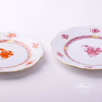 Dessert Plate 517-0-00 AOG Chinese Bouquet Rust and Light Raspberry / Apponyi Orange and Light Purple decor. Herend porcelain tableware. Hand painted