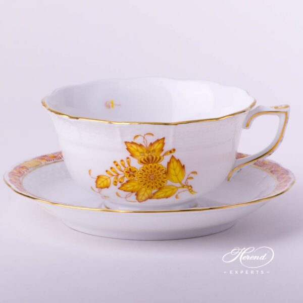 Tea Cup w. Saucer 733-0-00 AJ Chinese Bouquet / Apponyi Yellow design. Herend fine china hand painted. Classical style tableware