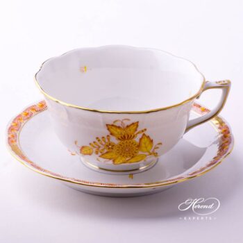 Tea Cup w. Saucer 733-0-00 AJ Chinese Bouquet / Apponyi Yellow design. Herend fine china hand painted. Classical style tableware