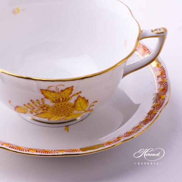 Tea Cup w. Saucer 733-0-00 AJ Chinese Bouquet / Apponyi Yellow design. Herend fine china hand painted. Classical style tableware