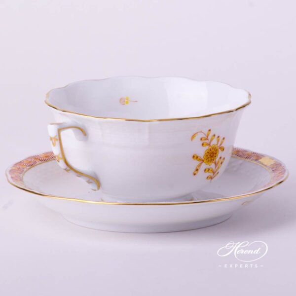 Tea Cup w. Saucer 733-0-00 AJ Chinese Bouquet / Apponyi Yellow design. Herend fine china hand painted. Classical style tableware