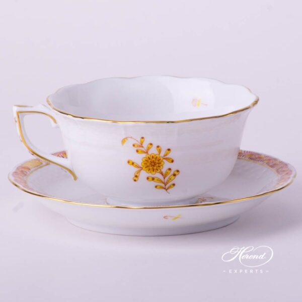 Tea Cup w. Saucer 733-0-00 AJ Chinese Bouquet / Apponyi Yellow design. Herend fine china hand painted. Classical style tableware