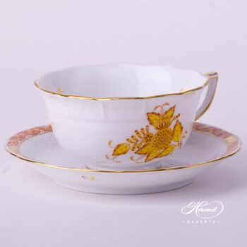 Tea Cup w. Saucer 733-0-00 AJ Chinese Bouquet / Apponyi Yellow design. Herend fine china hand painted. Classical style tableware