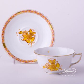 Tea Cup w. Saucer 733-0-00 AJ Chinese Bouquet / Apponyi Yellow design. Herend fine china hand painted. Classical style tableware