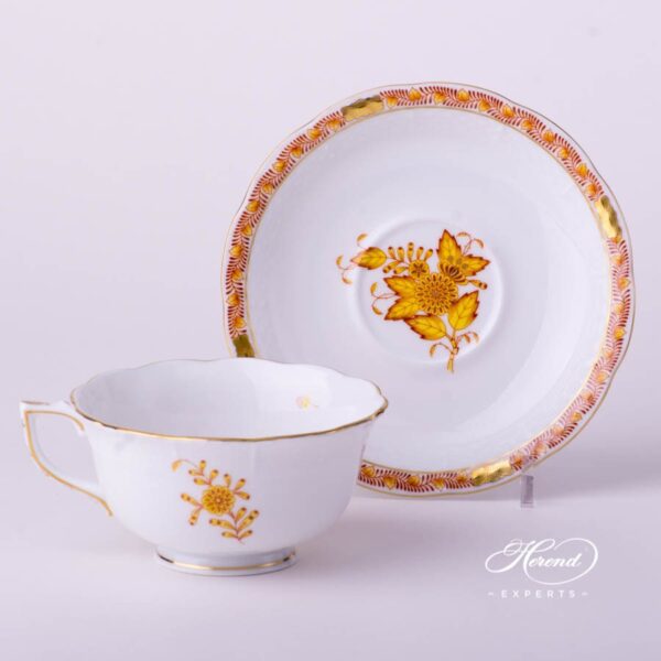 Tea Cup w. Saucer 733-0-00 AJ Chinese Bouquet / Apponyi Yellow design. Herend fine china hand painted. Classical style tableware