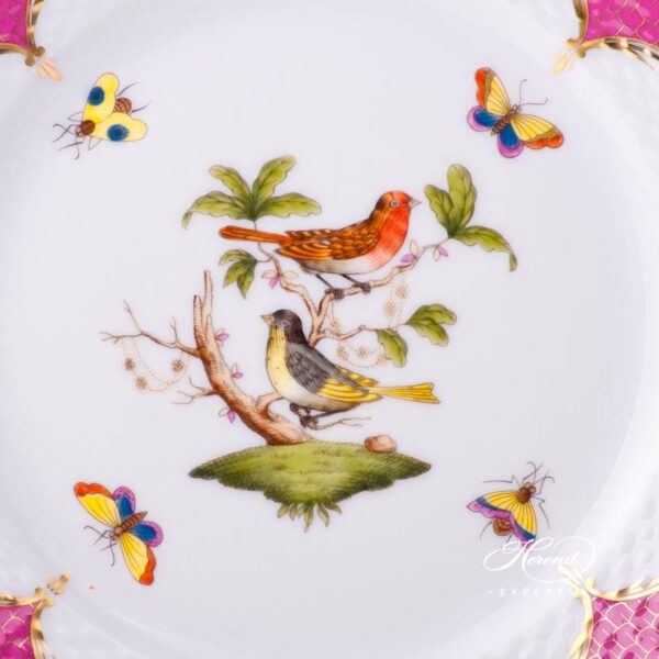 Dessert Plate 519-0-00 RO-EOP Rothschild Bird Raspberry / Purple Fish Scale design. Herend fine china tableware. Hand painted