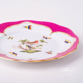 Dessert Plate 519-0-00 RO-EOP Rothschild Bird Raspberry / Purple Fish Scale design. Herend fine china tableware. Hand painted