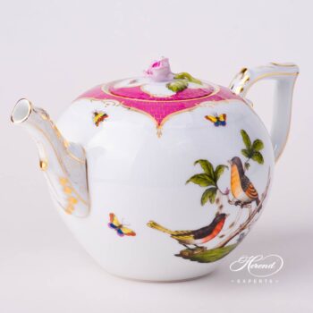 Tea Pot with Rose Knob 604-0-09 RO-EOP Rothschild Bird Raspberry / Purple Fish Scale decor. Herend porcelain tableware. Hand painted