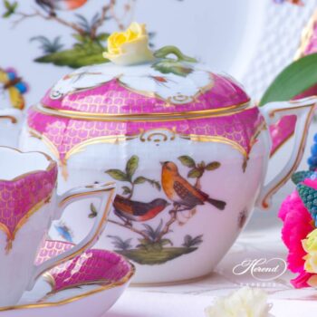 Tea Set for 2 Persons - Rothschild Bird Purple Fish Scale RO-EOP decor. Herend porcelain tableware. Hand painted